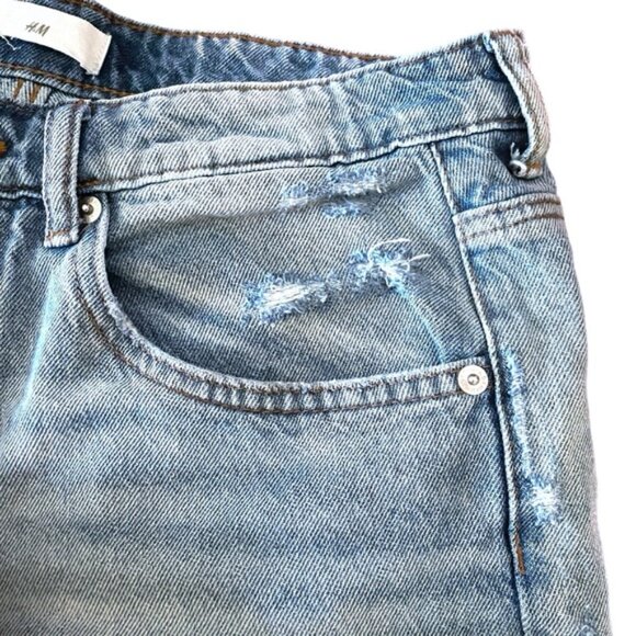 Embroidered H&M High Waist Blue Jean Button Fly Denim Shorts Distressed Size 8 - Picture 6 of 15